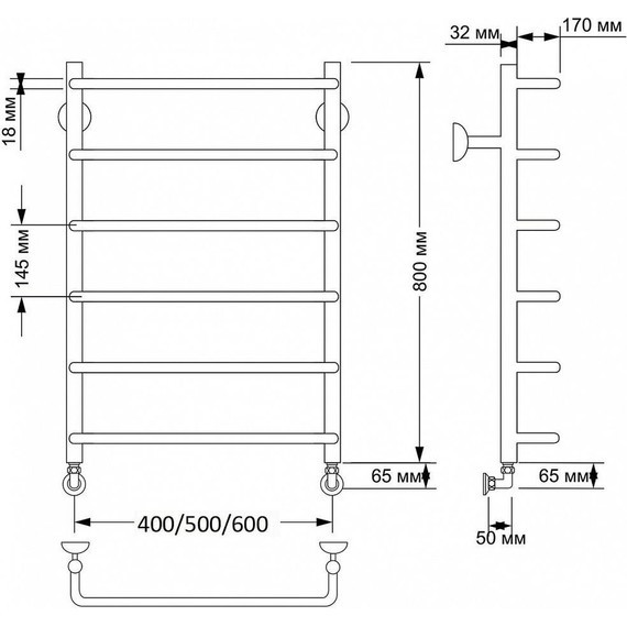 Полотенцесушитель водяной Secado Мерида 1 П6 500x800 мм, бронза - фото 3