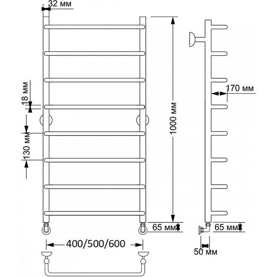 Полотенцесушитель водяной Secado Мерида 1 П8 500x1000 мм, бронза - фото 3