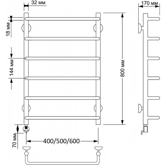 Полотенцесушитель электрический Secado Мерида 1 П6 500x800 мм (возможность скрытого подключения) бронза - фото 3