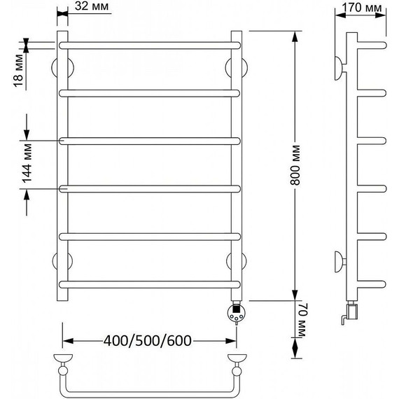 Полотенцесушитель электрический Secado Мерида 1 П6 500x800 мм (возможность скрытого подключения) бронза - фото 4