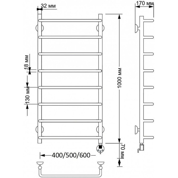 Полотенцесушитель электрический Secado Мерида 1 П8 500x1000 мм (возможность скрытого подключения) бронза - фото 4
