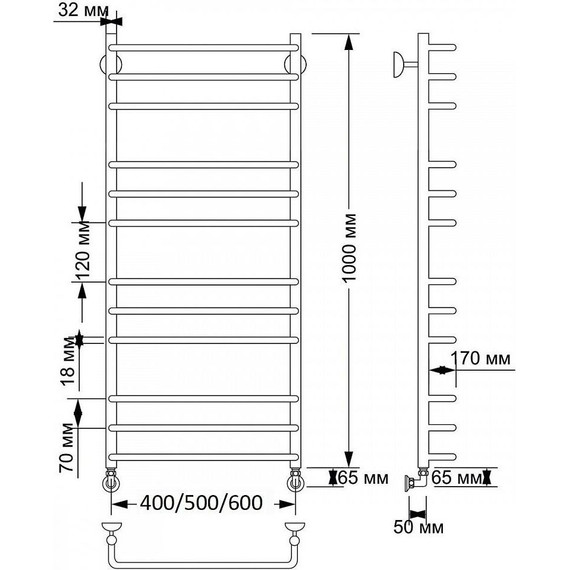 Полотенцесушитель водяной Secado Мерида 3 П12 500x1000 мм, бронза - фото 3