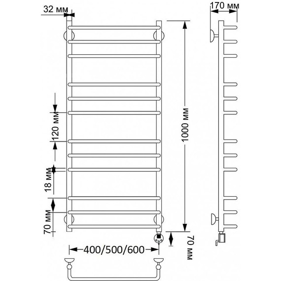 Полотенцесушитель электрический Secado Мерида 3 П12 500x1000 мм (возможность скрытого подключения) бронза - фото 4