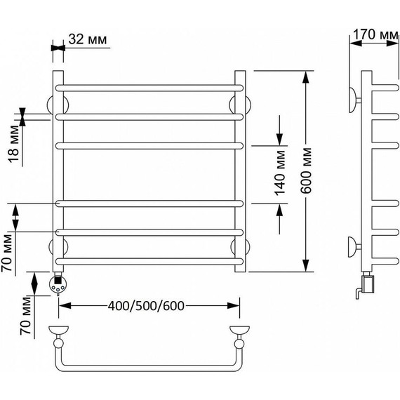 Полотенцесушитель электрический Secado Мерида 3 П6 500x600 мм (возможность скрытого подключения) бронза - фото 3