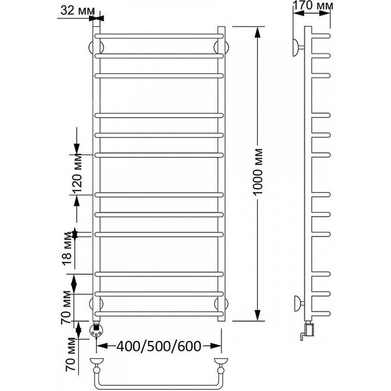 Полотенцесушитель электрический Secado Мерида 3 П12 500x1000 мм (возможность скрытого подключения) бронза - фото 3