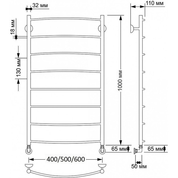 Полотенцесушитель водяной Secado Милан 1 П8 500x1000 мм, бронза - фото 3
