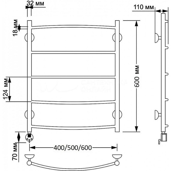 Полотенцесушитель электрический Secado Милан 1 П5 500x600 мм (возможность скрытого подключения) бронза - фото 3