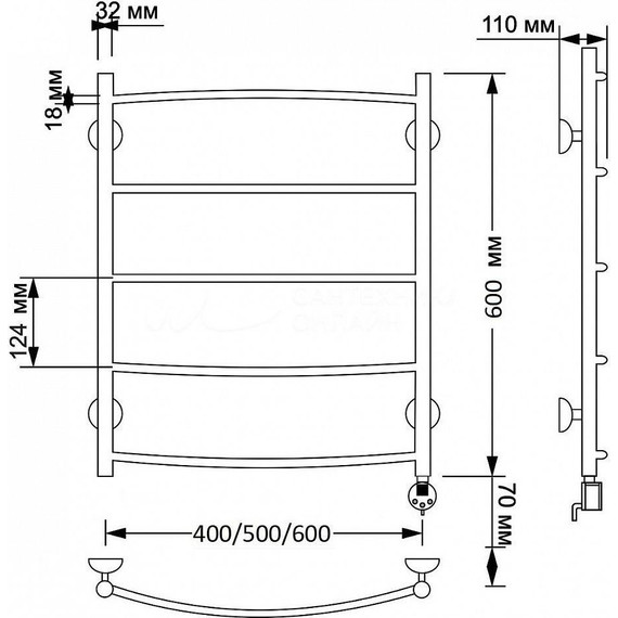 Полотенцесушитель электрический Secado Милан 1 П5 500x600 мм (возможность скрытого подключения) бронза - фото 4