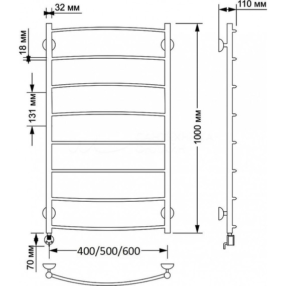 Полотенцесушитель электрический Secado Милан 1 П8 500x1000 мм (возможность скрытого подключения) бронза - фото 3