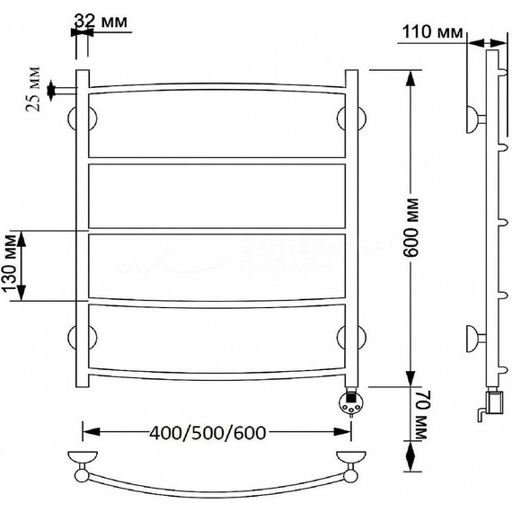 Полотенцесушитель электрический Secado Милан 1 плюс П5 500x600 мм (возможность скрытого подключения) бронза - фото 4