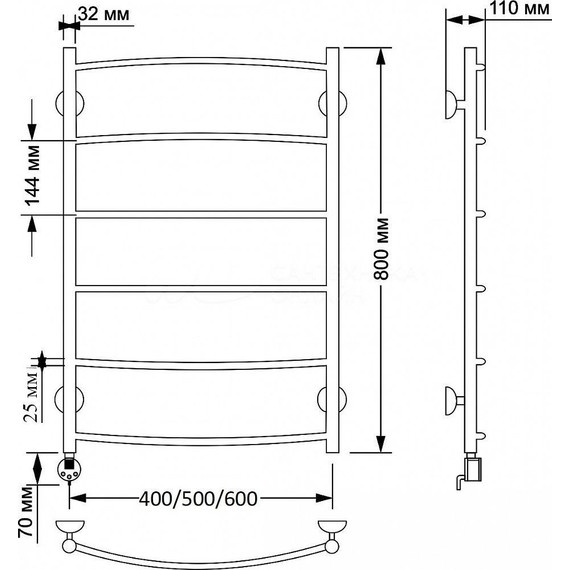 Полотенцесушитель электрический Secado Милан 1 плюс П6 500x800 мм (возможность скрытого подключения) бронза - фото 3
