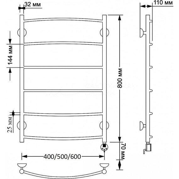 Полотенцесушитель электрический Secado Милан 1 плюс П6 500x800 мм (возможность скрытого подключения) бронза - фото 4