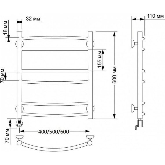 Полотенцесушитель электрический Secado Милан 2 П6 500x600 мм (возможность скрытого подключения) бронза - фото 3