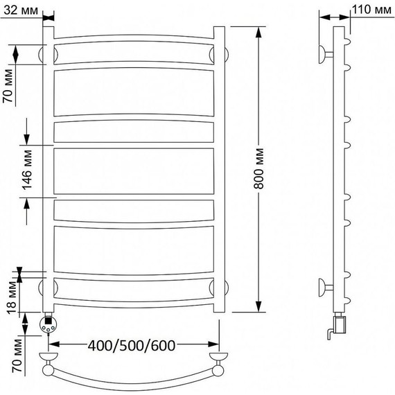 Полотенцесушитель электрический Secado Милан 2 П8 500x800 мм (возможность скрытого подключения) бронза - фото 3