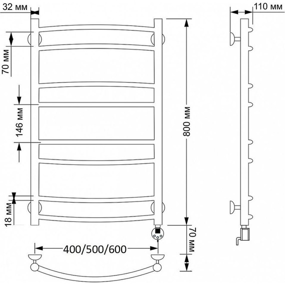 Полотенцесушитель электрический Secado Милан 2 П8 500x800 мм (возможность скрытого подключения) бронза - фото 4