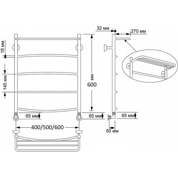 Полотенцесушитель водяной Secado Милан 4 с полкой П5 500x600 мм, бронза - фото 3