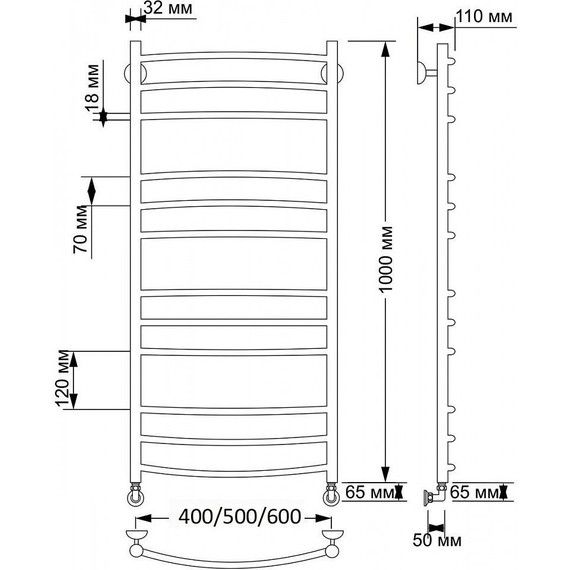 Полотенцесушитель водяной Secado Милан 3 П12 500x1000 мм, бронза - фото 3