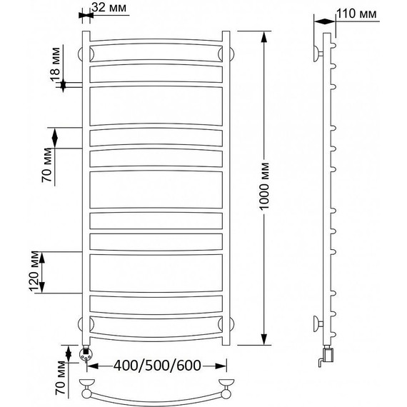 Полотенцесушитель электрический Secado Милан 3 П12 500x1000 мм (возможность скрытого подключения) бронза - фото 3