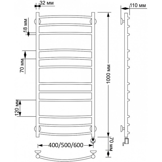 Полотенцесушитель электрический Secado Милан 3 П12 500x1000 мм (возможность скрытого подключения) бронза - фото 4