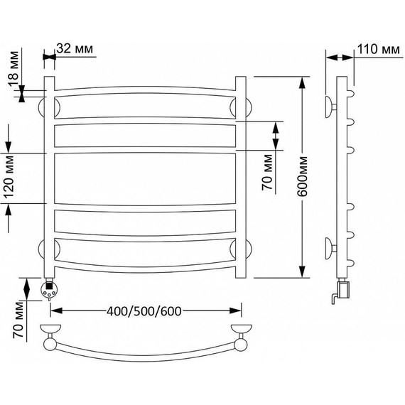 Полотенцесушитель электрический Secado Милан 3 П6 500x600 мм (возможность скрытого подключения) бронза - фото 3