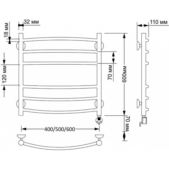 Полотенцесушитель электрический Secado Милан 3 П6 500x600 мм (возможность скрытого подключения) бронза - фото 4