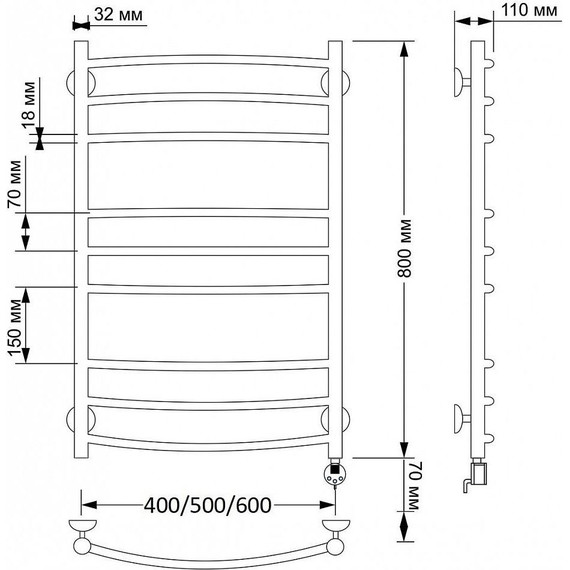 Полотенцесушитель электрический Secado Милан 3 П9 500x800 мм (возможность скрытого подключения) бронза - фото 4