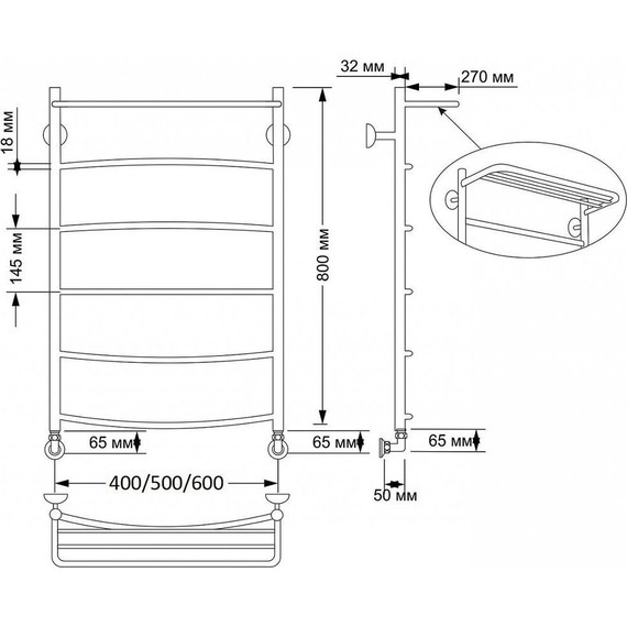 Полотенцесушитель водяной Secado Милан 4 с полкой П6 500x800 мм, бронза - фото 3