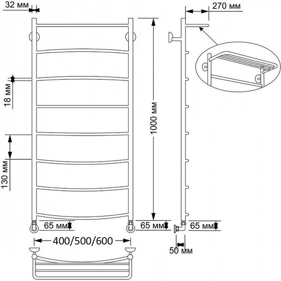 Полотенцесушитель водяной Secado Милан 4 с полкой П8 500x1000 мм, бронза - фото 3