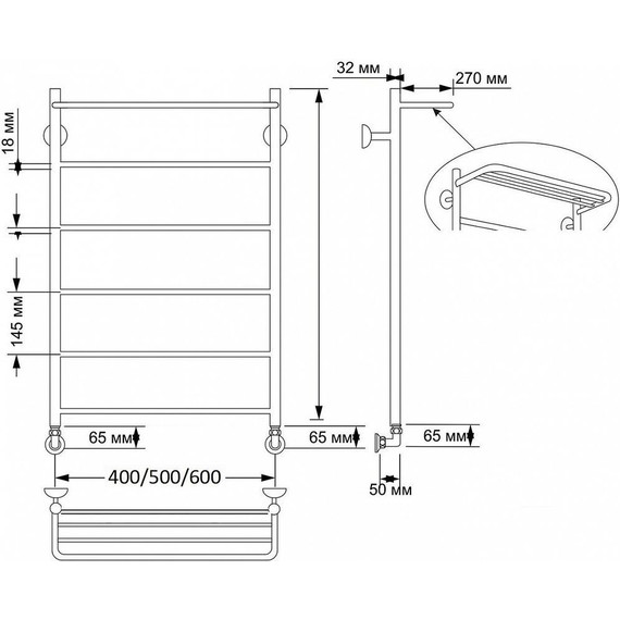 Полотенцесушитель водяной Secado Триада 4 с полкой П6 500x800 мм, бронза - фото 3
