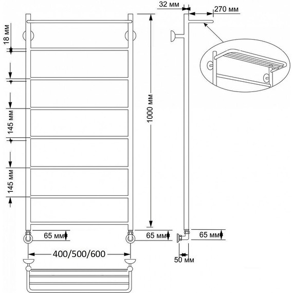 Полотенцесушитель водяной Secado Триада 4 с полкой П8 500x1000 мм, бронза - фото 3