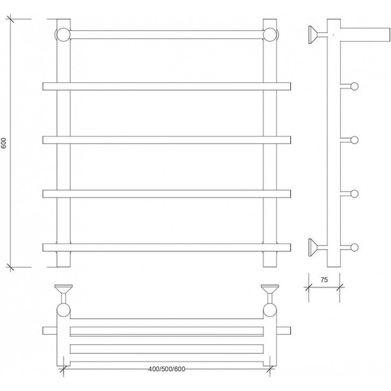 Полотенцесушитель водяной Secado Турин 1 СП с полкой П5 500x600 мм, бронза - фото 3
