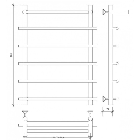 Полотенцесушитель водяной Secado Турин 1 СП с полкой П6 500x800 мм, бронза - фото 3