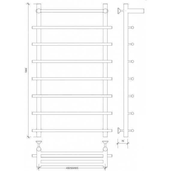 Полотенцесушитель водяной Secado Турин 1 СП с полкой П8 500x1000 мм, бронза - фото 3