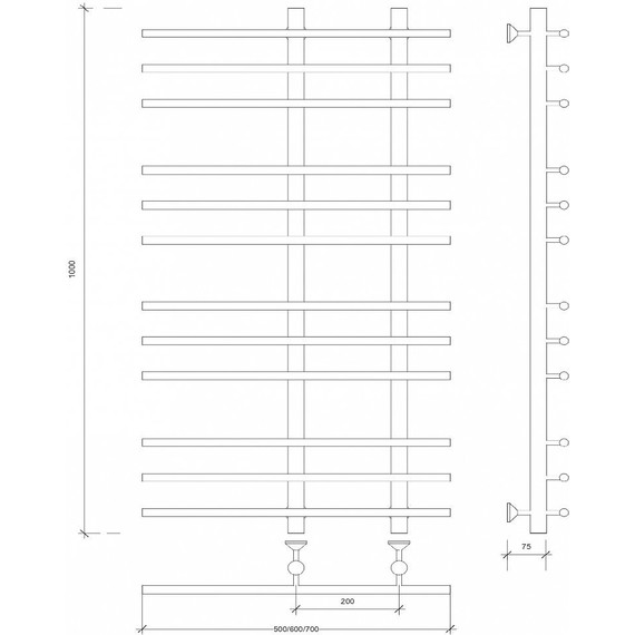 Полотенцесушитель водяной Secado Турин 3 П12 200x1000 мм, бронза - фото 3