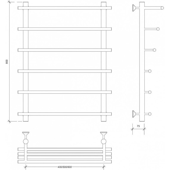 Полотенцесушитель водяной Secado Турин 6 с полкой П6 500x800 мм, бронза - фото 3