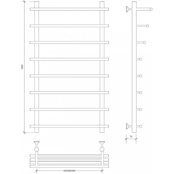 Полотенцесушитель водяной Secado Турин 6 с полкой П8 500x1000 мм, бронза - фото 3