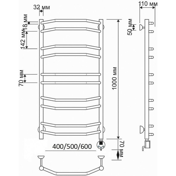 Полотенцесушитель электрический Secado Агата 4 П10 500x1000 мм (возможность скрытого подключения) бронза - фото 4