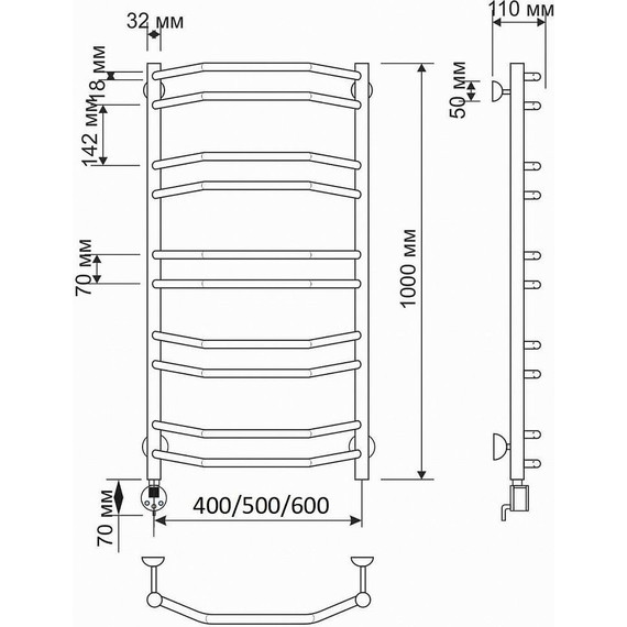 Полотенцесушитель электрический Secado Агата 4 П10 500x1000 мм (возможность скрытого подключения) бронза - фото 3