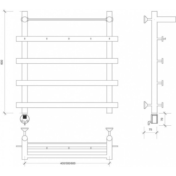 Полотенцесушитель электрический Secado Понтида 1 КСП с полкой П5 400x600 мм (возможность скрытого подключения) - фото 3