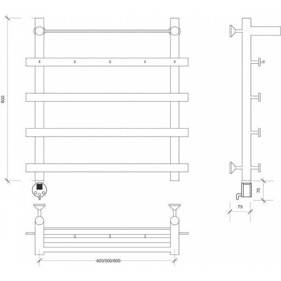 Полотенцесушитель электрический Secado Понтида 1 КСП с полкой П5 600x600 мм (возможность скрытого подключения) - фото 3