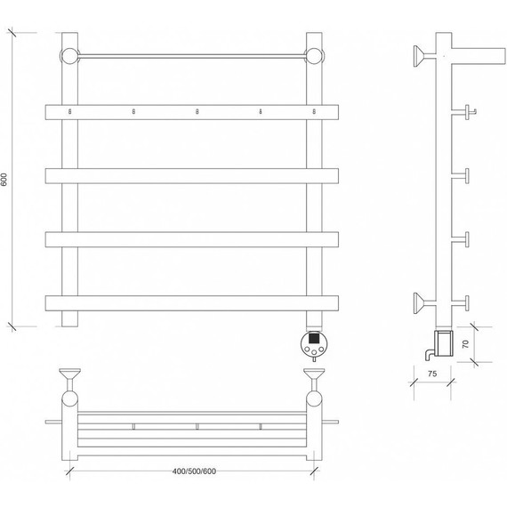 Полотенцесушитель электрический Secado Понтида 1 КСП с полкой П5 400x600 мм (возможность скрытого подключения) - фото 4