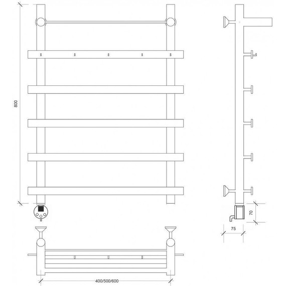 Полотенцесушитель электрический Secado Понтида 1 КСП с полкой П6 500x800 мм (возможность скрытого подключения) - фото, картинка 3 Полотенцесушитель электрический Secado Понтида 1 КСП с полкой П6 500x800 мм (возможность скрытого подключения) - фото 3