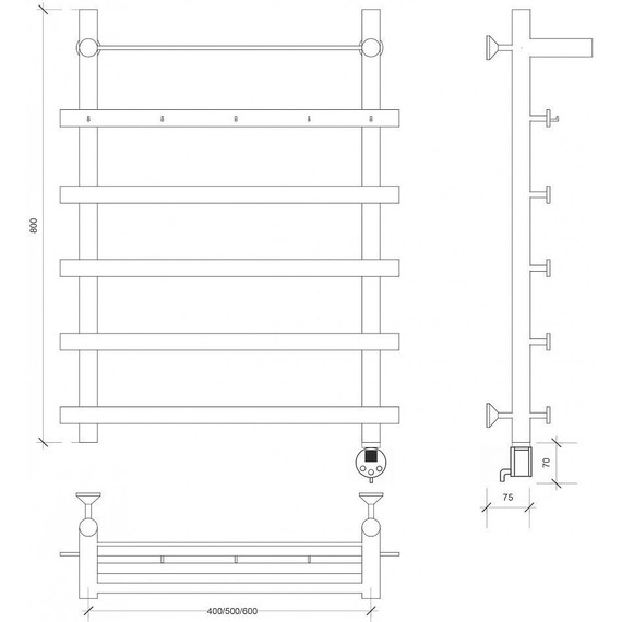 Полотенцесушитель электрический Secado Понтида 1 КСП с полкой П6 500x800 мм (возможность скрытого подключения) - фото, картинка 4 Полотенцесушитель электрический Secado Понтида 1 КСП с полкой П6 500x800 мм (возможность скрытого подключения) - фото 4