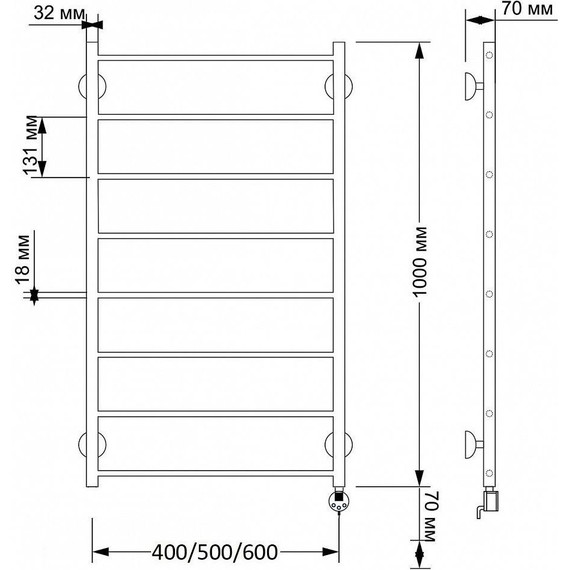 Полотенцесушитель электрический Secado Триада 1 П8 500x1000 мм (возможность скрытого подключения) бронза - фото 4