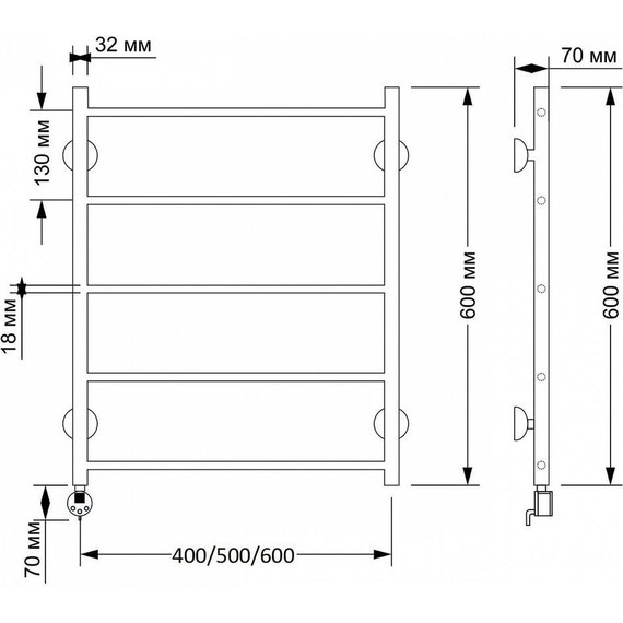 Полотенцесушитель электрический Secado Триада 1 П5 500x600 мм (возможность скрытого подключения) бронза - фото 3