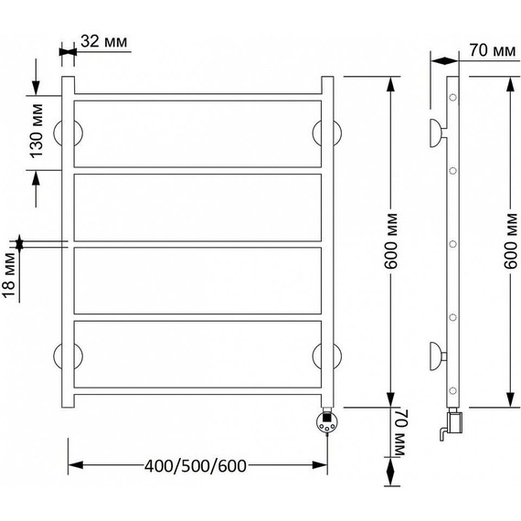 Полотенцесушитель электрический Secado Триада 1 П5 500x600 мм (возможность скрытого подключения) бронза - фото 4