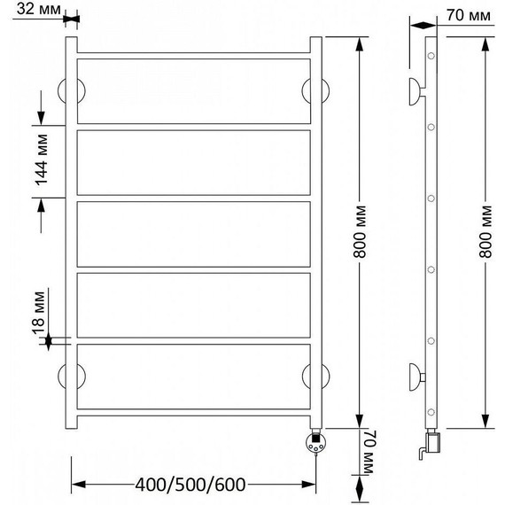 Полотенцесушитель электрический Secado Триада 1 П6 500x800 мм (возможность скрытого подключения) бронза - фото 4