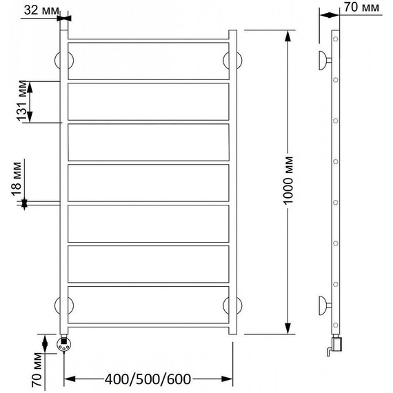 Полотенцесушитель электрический Secado Триада 1 П8 500x1000 мм (возможность скрытого подключения) бронза - фото 3