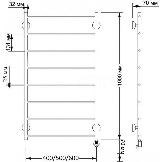 Полотенцесушитель электрический Secado Триада 1 плюс П8 500x1000 мм (возможность скрытого подключения) бронза - фото 4