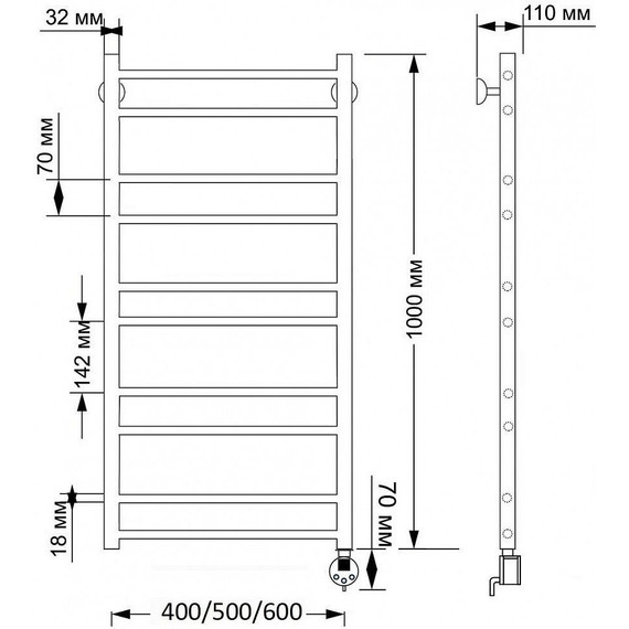 Полотенцесушитель электрический Secado Триада 2 П10 500x1000 мм (возможность скрытого подключения) бронза - фото 4